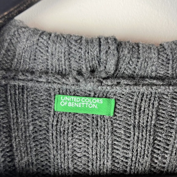 United Colors of Benetton Sweater Wool Blend Cardigan Open Front Gray S Ribbed - Picture 3 of 7